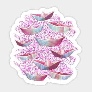 Pink Waves and Paper Boats Sticker